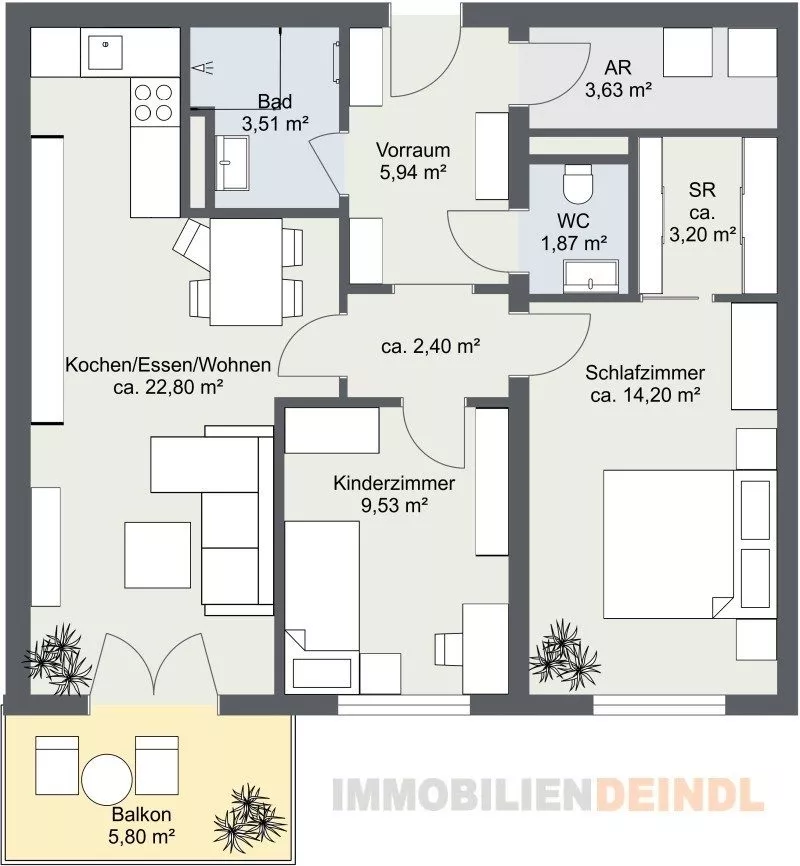 Immobilienangebot - Eggelsberg - Alle - Neuwertige 3-Zimmer-Wohnung mit „DAN“-Einbauküche in Eggelsberg